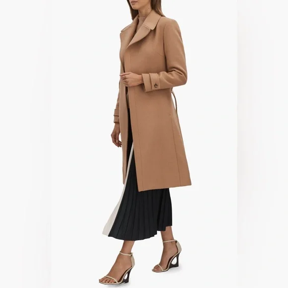 Reiss Tor Belted Wool Blend Coat In Camel NWT  US 4 - Picture 2 of 16